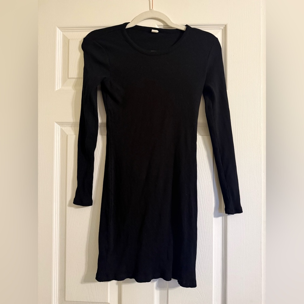 Ribbed Black Long Sleeve Dress